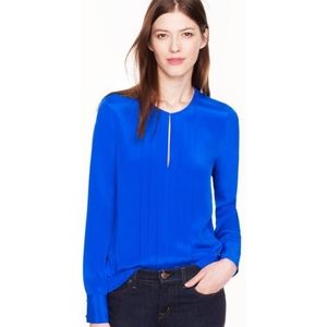J. Crew | Blue Silk Crepe Pleated Blouse